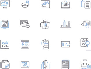 Database outline icons collection. Database, DBMS, RDBMS, SQL, Oracle, MongoDB, Cloud vector and illustration concept set. Table, Index, Query linear signs