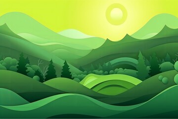 Abstract green nature landscape wallpaper background, ai generated, Generative AI