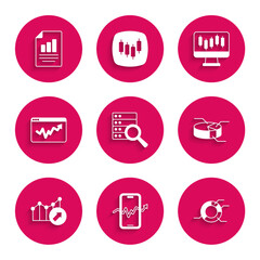 Set Server, Mobile stock trading, Pie chart infographic, Financial growth, Graph, Stocks market graphs and Document with icon. Vector