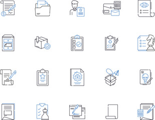 Folders and files outline icons collection. Folders, Files, Organize, Directory, Sort, Backup, Delete vector and illustration concept set. Search, Label, Unzip linear signs