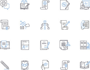 Email marketing outline icons collection. Email, Marketing, Campaigns, Messages, Automation, Lists, Opt-in vector and illustration concept set. Leads, Newsletter, Reach linear signs