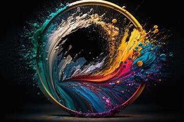 Circle frame with Colorful Paint Splashes, Generative Ai