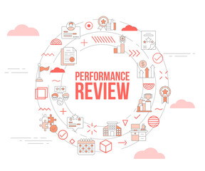 performance review concept with icon set template banner and circle round shape