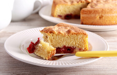 Slice of cherry sponge cake,