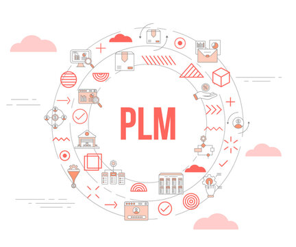 plm concept with icon set template banner and circle round shape