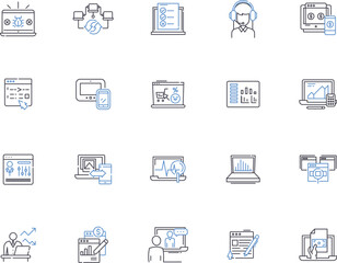 Laptop notebook outline icons collection. laptop, notebook, computer, portable, lightweight, slim, performance vector and illustration concept set. processor, RAM, storage linear signs