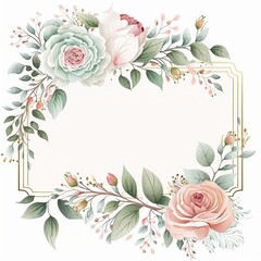 Water Color Pastel Flower and bloom, Wedding decorative perfect rectangle frame border, AI Generative