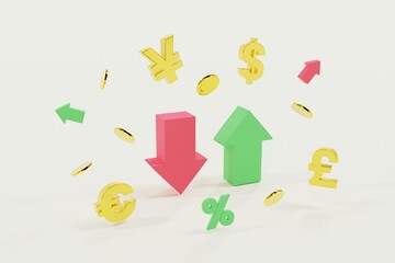 Up and down arrows with currency symbols