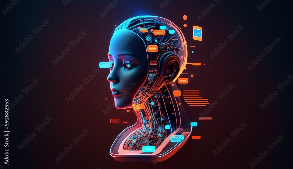 Wall mural artificial intelligence in humanoid head. generative bot for creating ideas, editing, searching for 