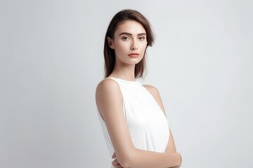 Obraz premium portrait of a woman attractive wearing a white shirt ,Generative AI 