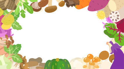 秋野菜の背景フレーム。フラットなベクターイラスト。
Background frame of autumn vegetables. Flat designed vector illustration.