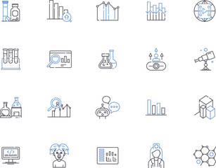 Fototapeta premium Science outline icons collection. Science, Physics, Chemistry, Biology, Astronomy, Genetics, Ecology vector and illustration concept set. Mathematics, Technology, Experiments linear signs