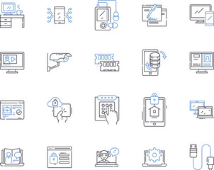 Internet and security outline icons collection. Internet, Security, Online, Cyber, Privacy, Protection, Encryption vector and illustration concept set. Intrusion, Malware, Threat linear signs