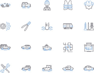 Call center outline icons collection. Call center, Telephone, Helpdesk, Voicemail, Hotline, Operator, Service center vector and illustration concept set. Console, Automation, Digital linear signs