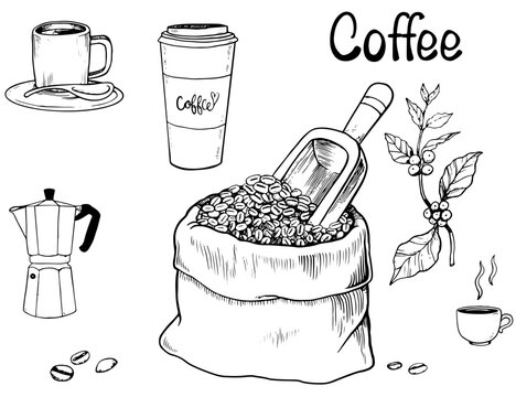set of coffee hand drawn illustrations