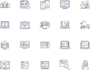 Networking people outline icons collection. Networking, People, Connecting, Socializing, Engaging, Meeting, Interacting vector and illustration concept set. Conversation, Greeting, Acquaintances