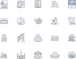 Living at home outline icons collection. Dwell, Reside, Abide, Occupy, Co-habit, Inn, Household vector and illustration concept set. Home, Surviving, Lounging linear signs