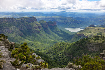 Naklejka premium View down the green valley and mountains
