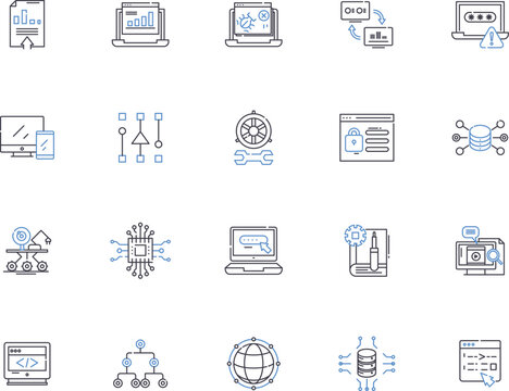 Server icons outline icons collection. Server, Icons, Network, Computing, System, Computer, Cloud vector and illustration concept set. Machine, Data, Graphics linear signs