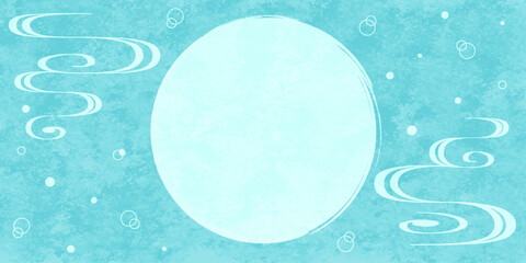 夏らしい流水文様とブラシストロークの丸の背景　水彩風テクスチャー
