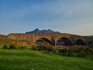 ancient stone bridge of sligachan in the cuillin hills.