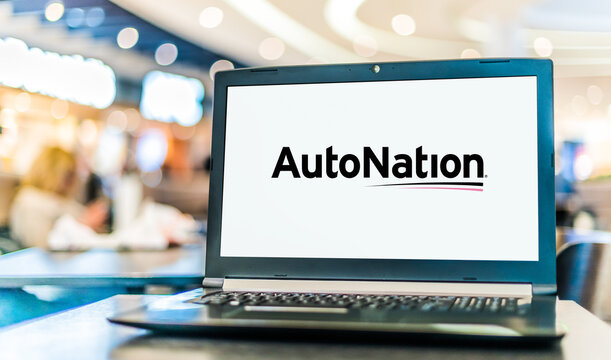 Laptop computer displaying logo of AutoNation