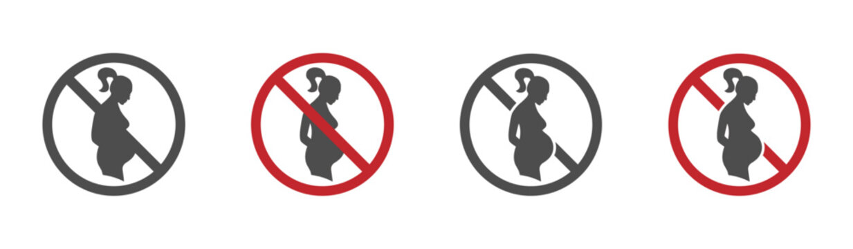  Pregnancy Is Prohibited Vector Sign Set. Not Good For Pregnant Woman Illustrations