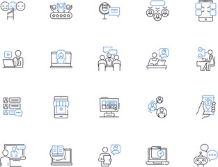 Chatting people outline icons collection. Chatting, People, Conversation, Discussion, Interaction, Communicating, Online vector and illustration concept set. Socializing, Connecting, Greeting linear
