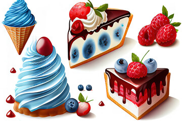 Set of blue red and white desserts for some national holidays parties. Generative Ai