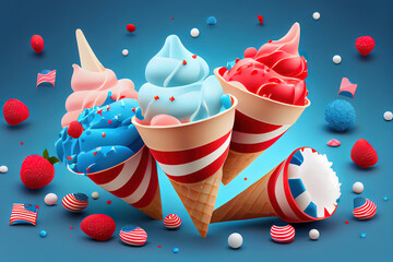 Treats of independence day. 4th of july background with icecream. Generative Ai