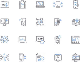 Software outline icons collection. Software, Program, Application, Programing, Code, Software-Development, Operating-System vector and illustration concept set. Solutions, Automation, Platform linear