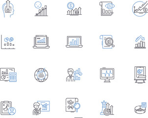 Data visualization outline icons collection. Data, Visualization, Chart, Graph, Map, Plot, Diagram vector and illustration concept set. Analysis,Table,Scatter linear signs