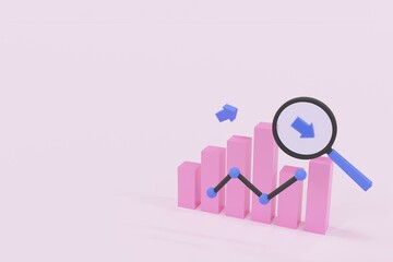 Graphs and magnifying glass in pink background