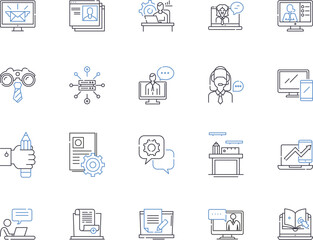 Working enterprise outline icons collection. Enterprise, Working, Business, Organization, Firm, Company, Corporation vector and illustration concept set. Department, Project, Office linear signs