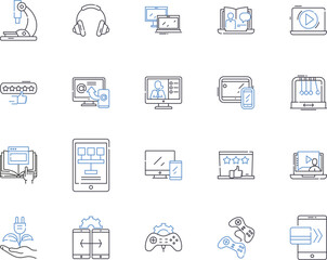 Chatbots outline icons collection. Chatbots, AI, Automation, Bot, Conversational, Dialogflow, Machine-learning vector and illustration concept set. NLP, Interaction, Virtual linear signs