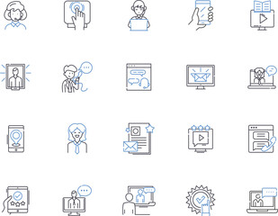 Mass media outline icons collection. Media, Mass, Journalism, Broadcast, Communication, Public, Television vector and illustration concept set. Radio, Social, Networking linear signs