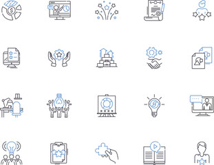 Marketing outline icons collection. Advertising, Promotion, Branding, Campaigns, Publicity, Consumers, Sales vector and illustration concept set. Social, Digital, Media linear signs