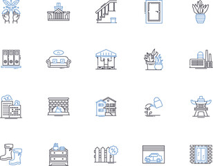 Construction project outline icons collection. building, infrastructure, architecture, engineering, design, erection, installation vector and illustration concept set. project, redevelopment, masonry