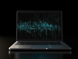 Illustration. Open laptop with big data background, Ai Generative.