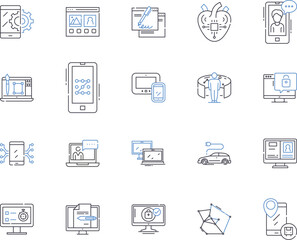 Internet and high tech outline icons collection. Internet, High-tech, Technology, Online, Network, IP, Wi-Fi vector and illustration concept set. Data, Computer, Connectivity linear signs