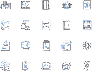 College outline icons collection. Education, University, Learning, Tuition, Campus, Major, Degree vector and illustration concept set. Admission, Study, Student linear signs