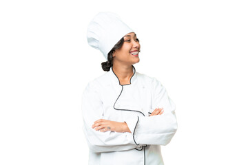 Young chef Argentinian woman over isolated background happy and smiling