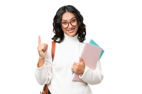 Young Argentinian student woman over isolated background showing and lifting a finger in sign of the best