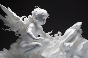 Naklejka premium Angel with wings sculpture. Generative AI.