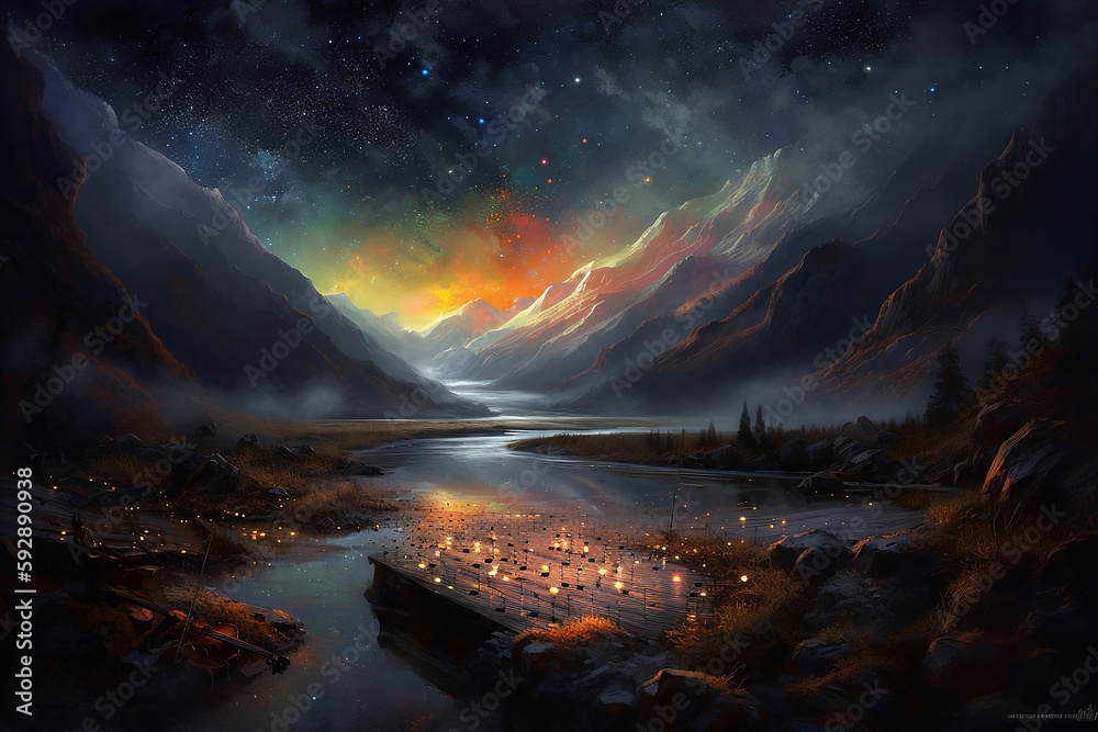Canvas Prints sunrise over the mountains with galaxy sky. generative ai.