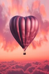 Obraz premium Heart shaped balloon in pink sky. Romance and love concept. Generative ai.