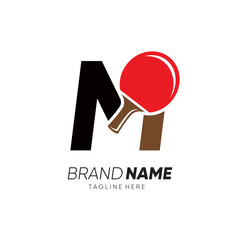 Letter M Initial Table Tennis or Ping Pong Racket Logo Design Vector Icon Graphic Emblem Illustration