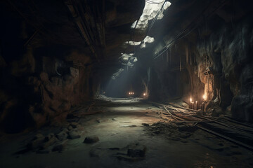 Fototapeta na wymiar Abandoned house in cave. Generative AI.
