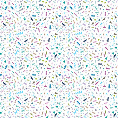 Seamless pattern of dots, shapes of elements in Memphis style illustration
