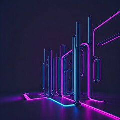 Abstract Minimalist Geometric Background with Neon Lines - 3D Render